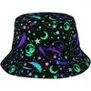 Berets Neon Stars Black Bucket Hat For Women Men Teens Beach Outdoor Fashion Packable Sun Cap Fishing Caps Fisherman