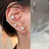 Stud Earrings 2024 Shiny Full Crystal Rhinestone Women Earings Stainless Steel Silver Color Disco Double Ball Small