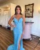 Blue Prom Lake Dress Sweetheart Pailletten Evening Elegante dijgleuf Backless Formele jurken voor speciale OCNS ES