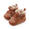 Сапоги для девочек, однотонные, зимние, милые, теплая детская прогулочная обувь до щиколотки для малышей