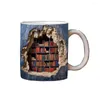 Mugs 3D Bookhelf Mug Gifts för bokälskare 11 oz keramiska kaffekoppar Julfödelsedag
