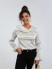 Blouses Femmes Wsevypo Élégant Gris Satin Pour Femmes Dames Couleur Unie À Manches Longues Col Bénitier Slim Chemises Bureau Dame Plaine Tops