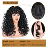 Noir bouclés avec frange longue Afro s pour femmes fibre synthétique sans colle cheveux usage quotidien fête Halloween Cosplay 240113