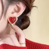 Boucles d'oreilles à dos médiéval Vintage en verre vert, Clip en pierre, Style rétro, cristal français, grand cœur rouge pour femmes, sans Piercing