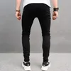 Mode américaine noir rouge Patchwork hommes jean haute rue coréen mince pantalon déchiré trou Hip Hop mâle Denim pantalon 240113