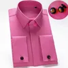 Camicie eleganti da uomo 2024 Bottone ricoperto Polsino francese Manica lunga Business Formale Festa di nozze Gemelli Moda Camicia da smoking