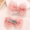 Hårtillbehör Oaoleer 2st/Set Sweet Girls Chiffon Bow Clips for Children Söta spetsar Bowknote Hairpin Korea Headbonad