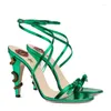 Sandales d'or petit serpent marque Catwalk femmes Spike talons hauts noir vert fête d'été Sexy à la mode femme chaussures