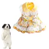 Dog Apparel Female Cute Yellow Roman Holiday Style Soft For Small Indoor Outdoor Princess Spring Summer Fashion Floral Print Sweet Dress