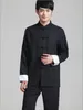 Costume Tang en coton et lin pour hommes, nouveau Style chinois, manches longues, Kung Fu Tai Chi, costume d'arts martiaux, ensemble veste et pantalon noir, vente en gros