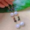 Dangle Earrings 10mm Natural Baroque White Pearl Tourmaline Gold Ear Hook Christmas Freshwater Women FOOL'S DAY Halloween Holiday Gifts Diy