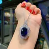 Vintage 1318MM Sapphire Aquamarine Lab Diamond Pendant Necklace for Women Gemstone Party Fine Jewelry Statement Gift Wholesale 240113