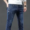 Vintage Fashion Mens Designer Jeans Snowflake Wash Korean Stretch Pants Male Classic Slim Denim Trousers 240113