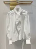 Femme broderie Collier à cravate à manches longues 3D Fleur Blanche blanche chemise smlxlxxl