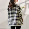 GACVGA Elegant Weave Plaid Dames Blazer Met Zak En Voering Herfst Winter Causale Tweed Jas Kantoor Dames Jasje 240113