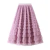Kjolar eleganta a-line kjol kvinnor hög midja maxi med ruffle veckad lapptäcke prinsessa för