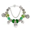 Charme Pulseiras Tibetano Prata Árvore Da Vida Moda Bead Pulseira Para Mulheres Verde Flor Cristal Bangle Pulseras Mujer Jóias