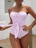 Kvinnors badkläder plus size Monokini 2024 Bandeau baddräkt Sexig Push Up Women Pleated Bathing Suit Bandage One-Piece Suits Beach XXL