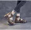 Sandales chaussures pour femmes 2024 rétro été croix véritable compensées plate-forme gladiateur Cool bottes