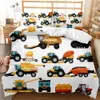 Ensemble de literie de voiture de dessin animé pour garçons, housse de couette pour véhicules de Construction complets, housse de couette en Polyester doux pour enfants, machines de dessin animé, camion, 240113