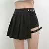 Pleated Girls Gothic Half Skirts Summer Harajuku Punk Style Plaid Irregular Skirt Asymmetrical High Waist Black 240113