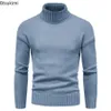 Herren-Winter-Rollkragenpullover, hochwertig, elastisch, warm, solide, schlanke Strickpullover, Tops für Männer 240113