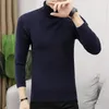 Outono inverno camisola de gola alta masculina cor sólida casual lã malha pullovers masculino fino ajuste pulôver roupas 240113