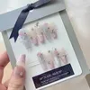 Light Luxury Fake Nails Butterfly Colour Stone Handamde Transparent Gradient Pink Brighten Up Wearable False Nail Removable Easy 240113