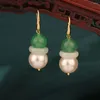 Boucles d'oreilles pendantes mode coréenne ethnique perle cristal Vintage Style chinois pierre verte goutte bijoux pour femmes