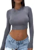 2023 Kvinnor Y2K rund hals skumma dupe BASIC CROP TOPS Lång ärm Slim Fit Baby Baby Tees Summer Blue Streetwear