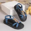 Sandals Round Toe Platform 2024 Metal Decoration Beach Women's Fashion String Bead Light Shoes For Women