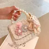 Children Wallet Small Bag Cute Girl Classic Coin Purse Tweed Handbag Flower Beading Princess Kid Money Bag Baby Shoulder Bag 240113