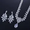 Colliers trois grâces cubique Zircon couleur or blanc grande fleur boucles d'oreilles collier de mariage ensemble de bijoux de mariée pour les femmes Js008