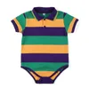 Mädchenkleider Kinder-Mardi-Gras-Kleid Lila Grün Gold gestreift Unisex Kleinkind Säugling Baby JungenBodysuits Kurzarm Polo T-Shirt
