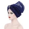 Etnisk kläder diamant afrikansk auto gele headtie aso oke gjorde redan turban kvinnor muslimska hijab bonnet bröllop parti cap hatt headscarf