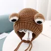 Frog Knitted Wool Cap Solid Color Cartoon Baby Autumn Winter Ear Protection Fun Headwear Warm Head Cover Children'S Hat Earmuff 240113