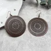 Dingle örhängen retro brons koppar rund mynt droppe stor snidad etnisk antik zigenare för kvinnor oorbellen brincos