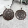 Boucles d'oreilles pendantes rétro Bronze cuivre pièce ronde goutte grande ethnique sculptée Antique gitane pour les femmes Oorbellen Brincos