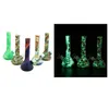 7.4 '' Resplandor en la oscuridad tubo de mano de silicona vaso de precipitados bong cachimbas impresión irrompible con recipiente de vidrio para plataformas petrolíferas dab fumar bongs de agua pieps