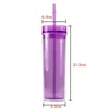 16 oz mince en plastique clair maigre Tumbler double paroi acrylique bouteille d'eau coloré jus Tumbler fournisseur à domicile pour cadeau d'anniversaire 240113