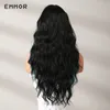 Emmor Balayage vert noir synthétique naturel ondulé s avec frange pour les femmes Cosplay fête utilisation résistant à la chaleur fibre cheveux 240113