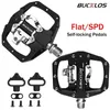 BUCKLOS Pedals Contact MTB Bike Cleat Pedal Flat Dual Function Mountain Fit SPD System Bearing Bicycle Platform 240113