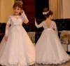 Маленькие платья для девочек-цветочниц на свадьбу Кружева с открытыми плечами и длинными рукавами Конкурсные платья для девочек длиной до пола Бальное платье Kids First Commu8103704