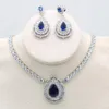 Colliers goutte d'eau Dubai bleu saphir vert péridot collier boucle d'oreille ensemble pour femmes fête de mariage bijoux de mariée