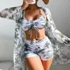 Summer Print Swimsuits Tankini Sets Female Swimwear Push Up For Beach Wear ThreePiece Bathing Suits Pool Women's Swimming Suit 240113