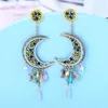 Studörhängen Siscathy Grekland Fashion Moon Drop For Women Long Star Tassel Crystal Female Party Accessories smyckespresent