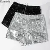 Sexy Women Sequin Shorts Summer High Waist ORing Zip Bodycon Feminino Skinny Party Club Festival Raves Pole Dance 240113