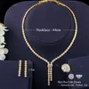 Necklaces Cwwzircons African Gold Color Wedding Bridal Jewelry Set Dangle Drop Earring Necklace for Women Party Dress Accessoires T406