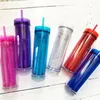 16 oz mince en plastique clair maigre Tumbler double paroi acrylique bouteille d'eau coloré jus Tumbler fournisseur à domicile pour cadeau d'anniversaire 240113