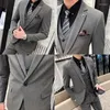Erkek Suit S-5XL Ceket Yelek Pantolon Butik Düz Renk Sıradan İş Ofisi İnce Erkek Takım Damat Gelinlik Blazer Bel Ceket Pantolon